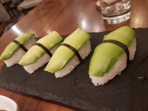 Avocado nigiri at El Buda Profano in Arequipa