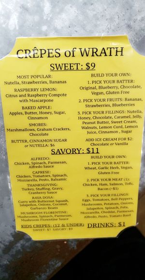 Menu 09/28/19 at Crepes of Wrath in Redlands