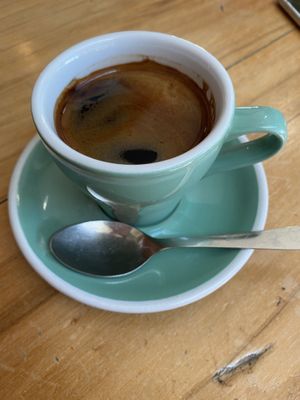 Long black at Potpourri Vegetarian Cafe in Dunedin