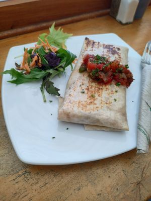 Vegan falafel wrap at Potpourri Vegetarian Cafe in Dunedin