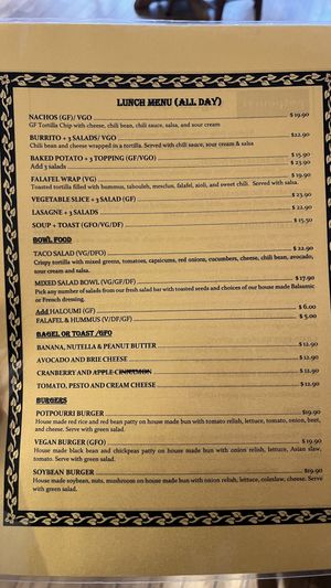 Menu 2  at Potpourri Vegetarian Cafe in Dunedin