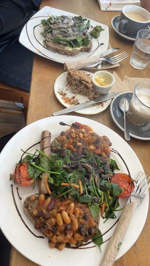 Mushroom toast and big vegan breakfast with scone  at Potpourri Vegetarian Cafe in Dunedin