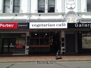 From outside at Potpourri Vegetarian Cafe in Dunedin