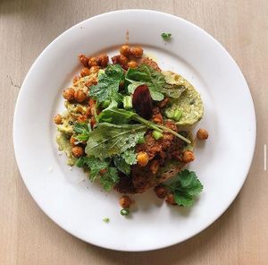 Avo toast with smoky chickpeas and tempeh at Espresso Library in Cambridge