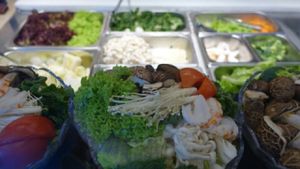 vegetables for hot pot at Greendot 绿一点 - Raffles Place in Central Singapore