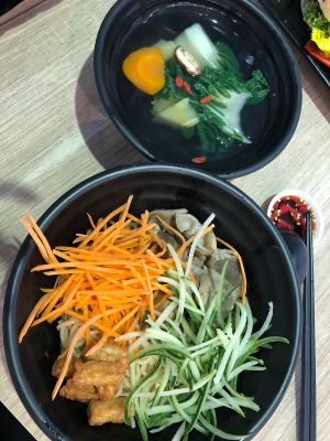Mushroom noodle at Greendot 绿一点 - Raffles Place in Central Singapore