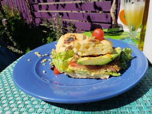 veggie sandwich with gluten free bread. tasty at Viva la Pepa in El Calafate