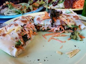 spinach veggie crepe with avocado and olives at Viva la Pepa in El Calafate