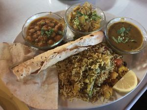 Vegan platter/thali  at Clay Oven in Frederick