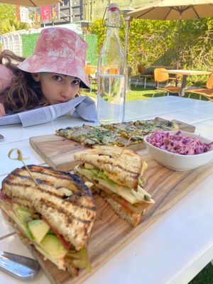 Apple sandwich and potato flatbread at Little Pine in Los Angeles