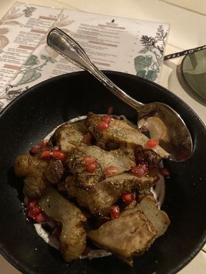 Jerusalem Artichoke with Crema and Pomegranate   at Little Pine in Los Angeles
