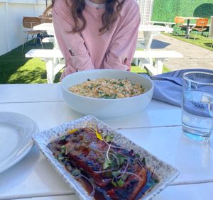 Watermelon Ahi and Mac and Cheeze large bowl at Little Pine in Los Angeles