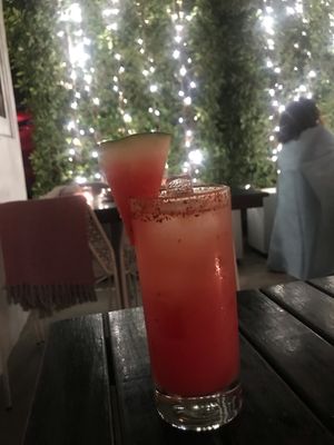 Enjoying Watermelon margarita in cozy patio 🍸 at Little Pine in Los Angeles