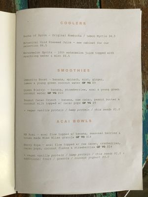 menu 1 at Miss Bliss Wholefoods Kitchen in West End