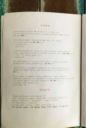 menu 2 at Miss Bliss Wholefoods Kitchen in West End