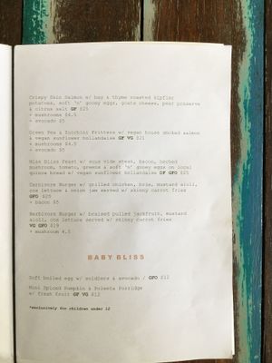 menu 3 at Miss Bliss Wholefoods Kitchen in West End
