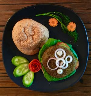 Vegan burger made with high quality vegan proteins. at Alice's Restaurant  in Chiang Mai