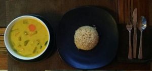 pumpkin curry and brown rice at Alice's Restaurant  in Chiang Mai