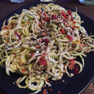 raw walnut pesto courgetti  at Alice's Restaurant  in Chiang Mai