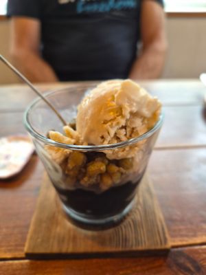 Soy ice cream, beans and vegan jelly at Cafe Darbukka in Takarazuka
