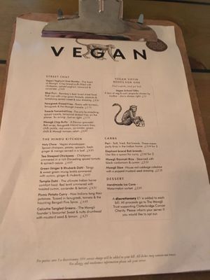 Vegan menu at Mowgli - Bold St in Liverpool