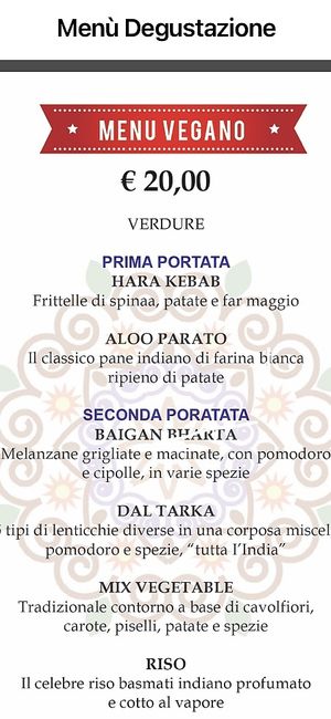 Menu vegano  at Jaipur in Turin