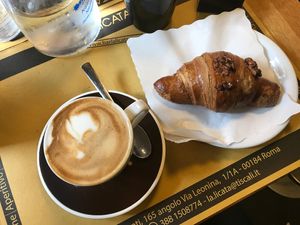 Soy cappuccino and hemp and nuts croissant at La Licata in Rome