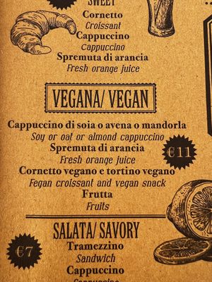List of the one vegan breakfast option   at La Licata in Rome