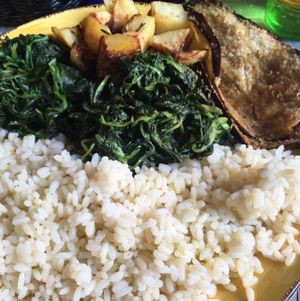 Rice, potatoes and vegetables from the buffet at La Licata in Rome
