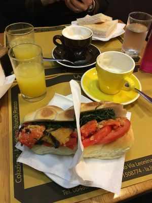 Vegan sandwich with tomatoes and spinach  at La Licata in Rome