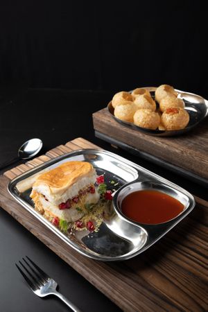 Dabheli, Paani Puri and many other chaat items at Swaad Art of Saatvik Food. - Desker Rd in Central Singapore