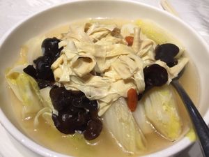 Veggie, bean curd and wood ear  at Veg 6 in Hong Kong Island
