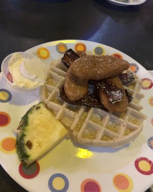 Chick’n & Waffles (all vegan)  at Dancing Avocado in Daytona Beach