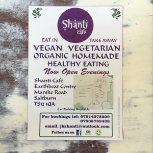 flyer at Shanti Cafe in Saltburn-by-the-sea