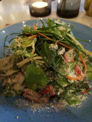 Pasta hinding under loads of salad at Pier 14 in Seebad Zinnowitz