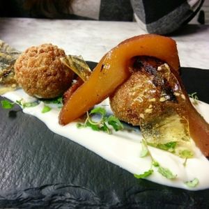 Apple and cinnamon rice donuts with pear at 1847 Bristol in Bristol