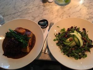 Vegan sunday lunch (sweet potato wellington), courgette bean salad at 1847 Bristol in Bristol