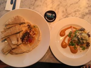 Hummus and pita, polenta cake at 1847 Bristol in Bristol