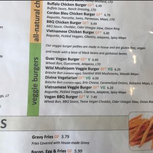 vegan options are labeled  at Epik Burger in Jacksonville