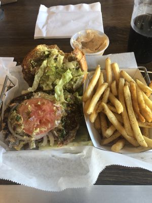 Guac Vegan Burger with FF and vegan ranch to dip my fries.......YUMMMMMMM!  at Epik Burger in Jacksonville