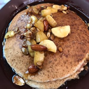 Pancakes with banana and mixed nuts !!!! at Go Vegan Cafe in Las Vegas