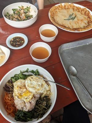 Bibimbap and potato pancake at Shoue-Hyang in Sokcho