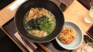 Vegan ramen - asked for no tofu and ordered vege tempura instead at Mimikou in Kyoto