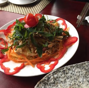 some kind of mango salad with crispy tofu at San May Vegetarian in Hue