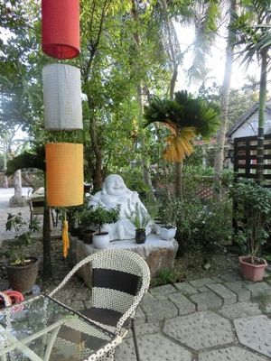 Outdoors seating at San May Vegetarian in Hue