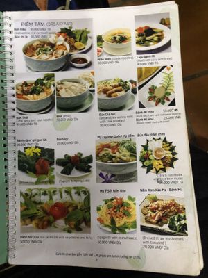 Breakfast menu at San May Vegetarian in Hue