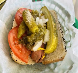 Chicago dog impossiblee  at Mustard's Last Stand - Harbor City Blvd in Melbourne