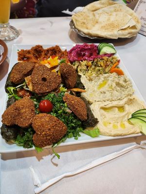 Falafel and salads sharing platter for 2 at Yamal Asham in Rabat