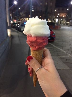 raspberry and lemon sorbet at Grom - Santa Margherita in Milan