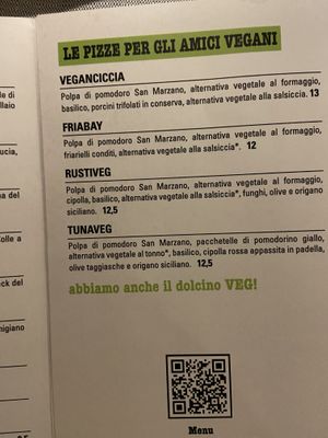 Menù veg  at Pizzeria Fratelli Roselli in Turin